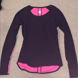 Long sleeve navy and pink shirt